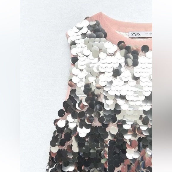 Zara Pink and Silver Sequin Midi Dress - Picture 3 of 4
